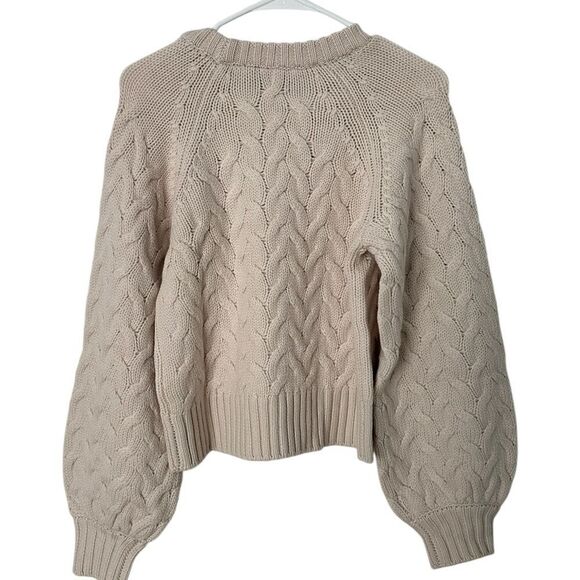 Equipment Stefania Wool Cable Knit Cropped Sweater in Cream | Size S - Picture 8 of 8